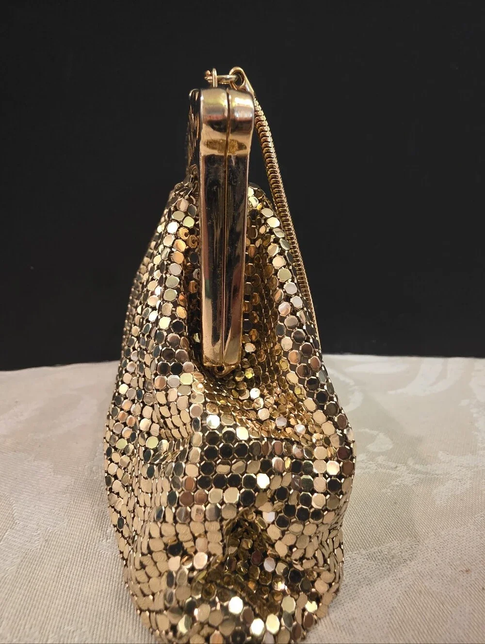 Whiting & Davis Vintage Gold Evening Bag Filigree Frame Style Model 2898